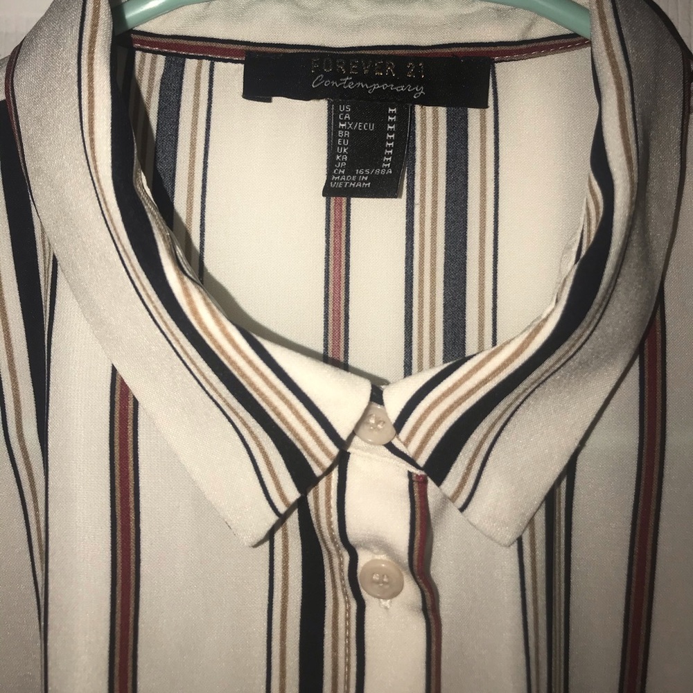 Forever 21 button up striped beige blouse - Picture 3 of 3